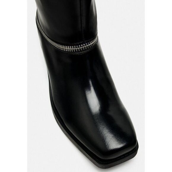 NWT Zara Black ZIPPERED LEATHER Mid Calf Boots 6 - Picture 5 of 5